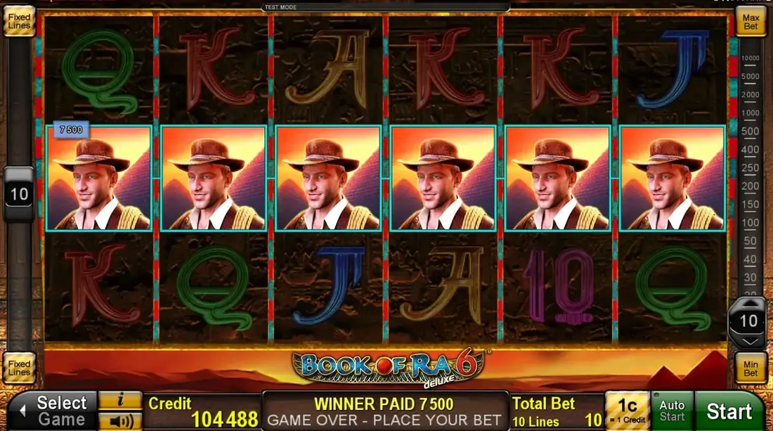 Griglia del gioco base di Book of Ra Deluxe 6 in modalità demo